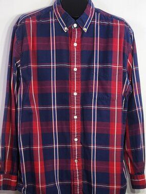 Tommy Hilfiger Classic Fit Long Sleeve Button Up Shirt Blue & Red Plaid - XL